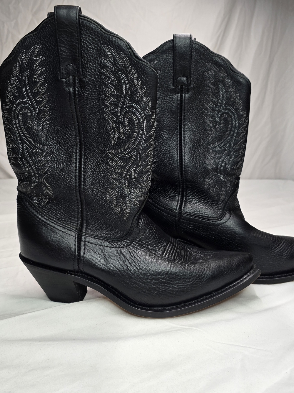 Women's Masterson Black Embroidered Leather Western Heel Boots Wide Calf